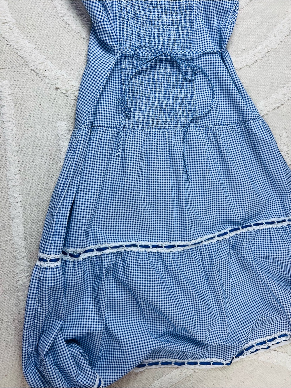 Frankie’s Bikinis x VS Pink Indiana Blue Gingham Lace Trim Sundress – Size M - Picture 8 of 14